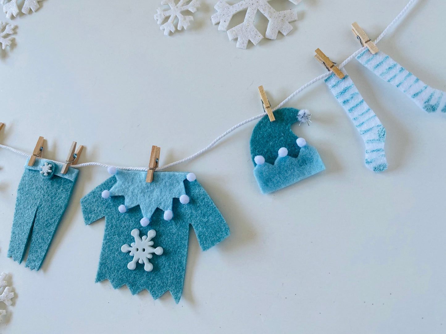 Jack Frost Miniature Felt Clothesline Banner Garland Bunting Wall Hanging Decoration for Winter