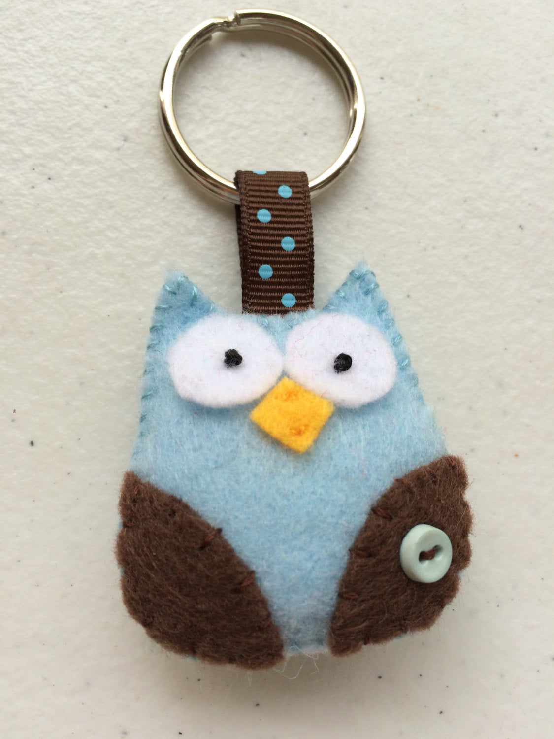 Owl Felt Blue & Brown Keychain