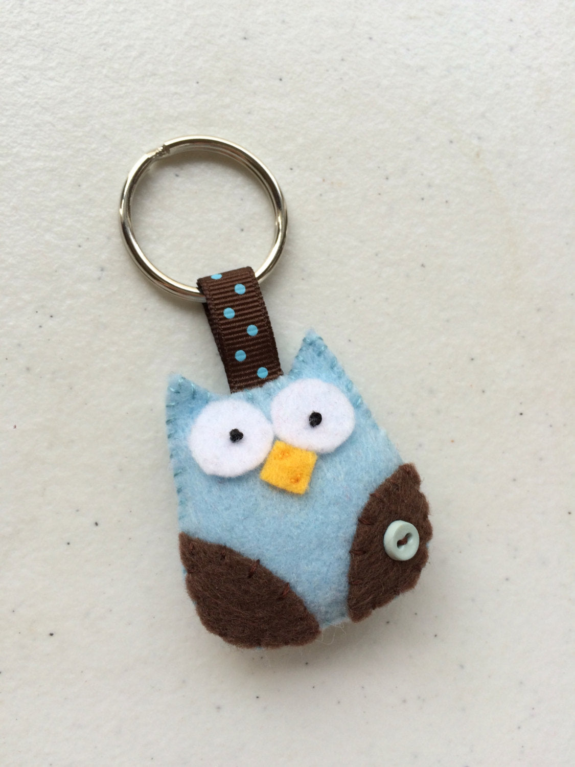 Owl Felt Blue & Brown Keychain